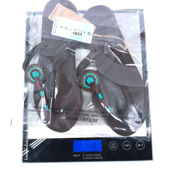 Aspiga Boho Tribal Luxe Turquoise Glass Bead Medallian T-Strap Leather Sandal 36 - Picture 8 of 8